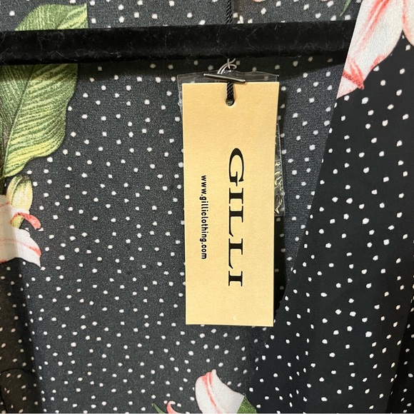 Gilli Wmns Wrap Dress Black polka dot Floral Midi  puff Long Sleeve V Neck Small - Picture 13 of 16